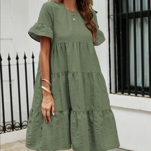 Solid Flounce Sleeve Smock Dress
